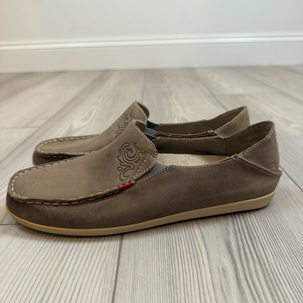 NEW OluKai Nohea Nubuck Basalt Tapa Leather Slip On Loafers 20174-8A20  9.5